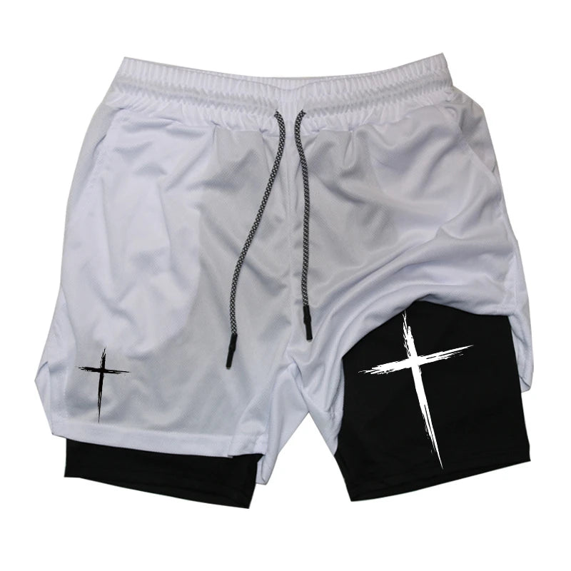 Men’s Cross Print 2-in-1 Workout Shorts