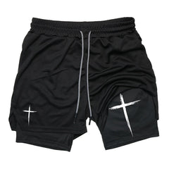 Men’s Cross Print 2-in-1 Workout Shorts