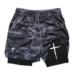 Men’s Cross Print 2-in-1 Workout Shorts