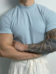 Men’s High Collar Stripe Fitness T-Shirt