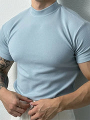 Men’s High Collar Stripe Fitness T-Shirt