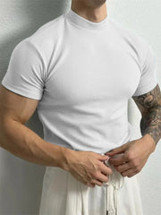 Men’s High Collar Stripe Fitness T-Shirt