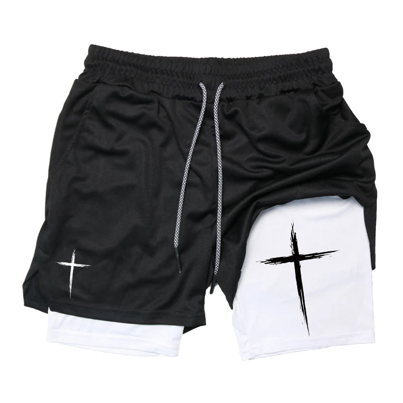 Men’s Cross Print 2-in-1 Workout Shorts
