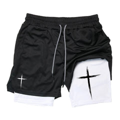 Men’s Cross Print 2-in-1 Workout Shorts