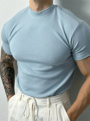 Men’s High Collar Stripe Fitness T-Shirt