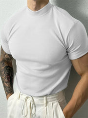 Men’s High Collar Stripe Fitness T-Shirt