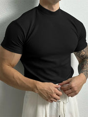 Men’s High Collar Stripe Fitness T-Shirt